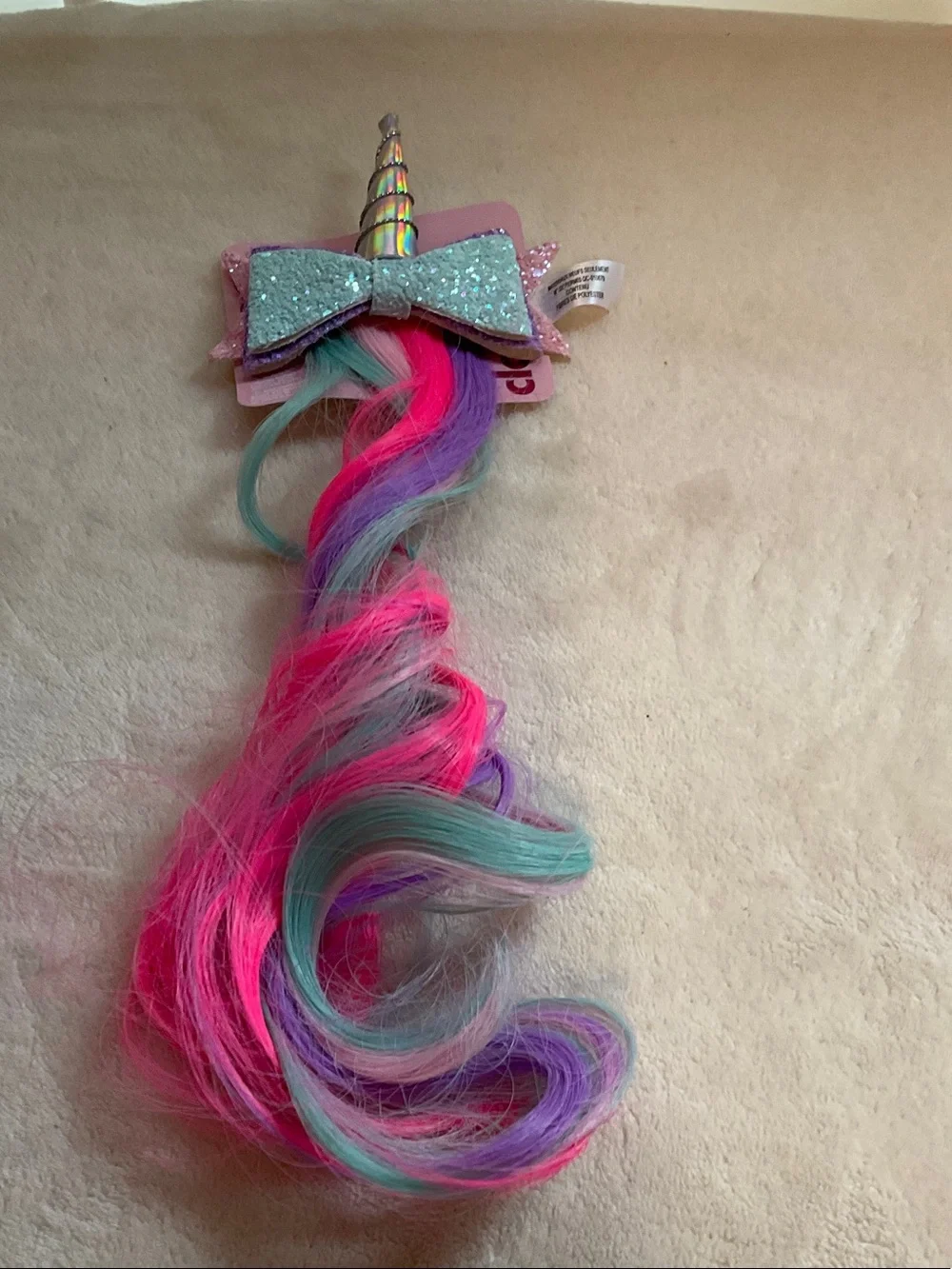 Claire's Glitter Unicorn Hair Clip with Pink, Purple & Teal Strands